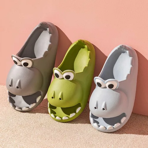 Vista 7 de Pantuflas de dinosaurio de dibujos animados para mujeres y hombres, sandalias de ducha de animales divertidos para parejas, antideslizantes, 1.57
