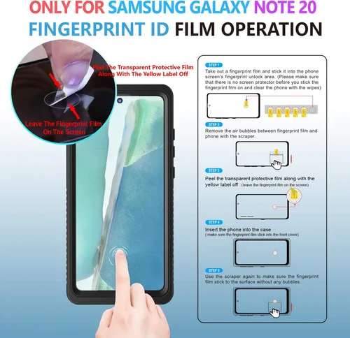 Vista 9 de Lanhiem Funda para Galaxy Note 20, Protector de Pantalla Integrado con Película para Huella Dactilar Funda Impermeable a Prueba de Polvo, Cubierta