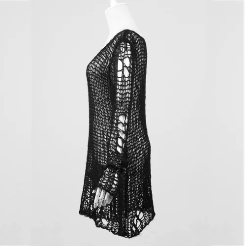 Vista 6 de Punk Rave Women's Goth Open Knit Pullover Sweater Long Sleeve Color Block Sweaters Loose Crochet Jumper Tops