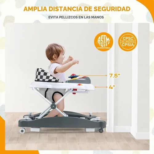 Vista 8 de BABY JOY Andador de bebé 6 en 1, andador de bebé plegable con ruedas, altura ajustable, música, luces, modo saltador y balancín, andadores de bebé