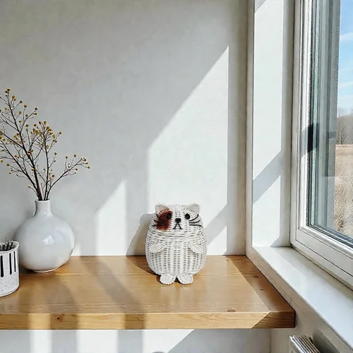 Vista 4 de G6 COLLECTION Cesta de almacenamiento de ratán para gatos con tapa, papelera decorativa para decoración del hogar, organizador de estantes tejido a