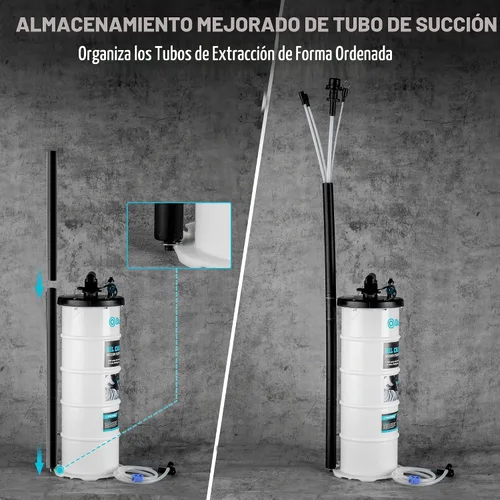 Vista 4 de DURATECH Bomba extractora de aceite de 6.5 L neumática/manual, extractor de fluidos con unidades de almacenamiento de tuberías, Extractor de bomba