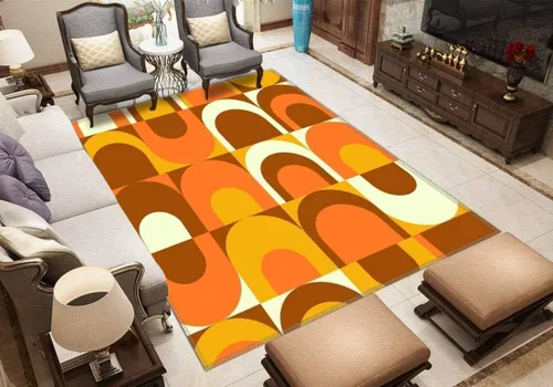 Vista 3 de Alfombra de área industrial retro naranja de los años 70, antideslizante, alfombra de pasillo para dormitorio, interior y exterior, tapete de juego