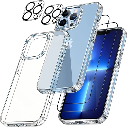Vista 14 de Funda transparente 5 en 1 para iPhone 12, con 2 protectores de pantalla de vidrio templado HD de dureza 9H + 2 protectores de lente de cámara, funda