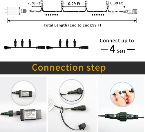 Vista 6 de XTF2015 Luces de Navidad LED de 105 pies con 300 LED, Enchufe de Extremo a Extremo, 8 Modos, Luces de Navidad Certificadas UL para Exteriores e
