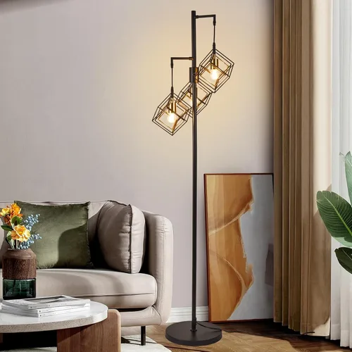 Vista 8 de Lámpara de pie regulable para sala de estar, lámpara de pie rústica de 3 luces, lámpara de pie moderna y brillante, lámpara de pie industrial