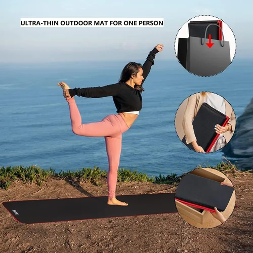 Vista 6 de Tapete de ejercicio para AB Roller AB, delgado, largo, plegable, para gimnasio en casa, ejercicios de interior y exterior, tapete de picnic negro