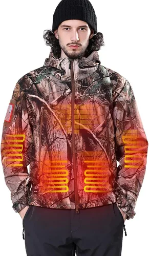 Vista 15 de DEWBU Chaqueta de hombre con calefacción eléctrica para invierno y con batería de 12 V, abrigo con revestimiento suave para exteriores Negro