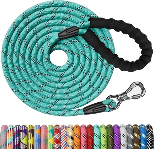 Vista 24 de NTR Correa de perro de 3 pies resistente, Correas de perro de cuerda verde con gancho giratorio y con candado y mango acolchado cómodo, Correa