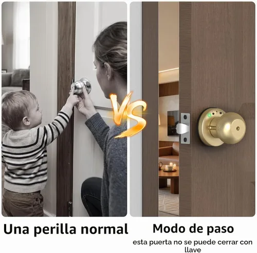 Vista 2 de eLinkSmart Cerradura de puerta de huella dactilar, perilla inteligente de puerta de bola con llave sin llave para puerta de entrada para dormitorio