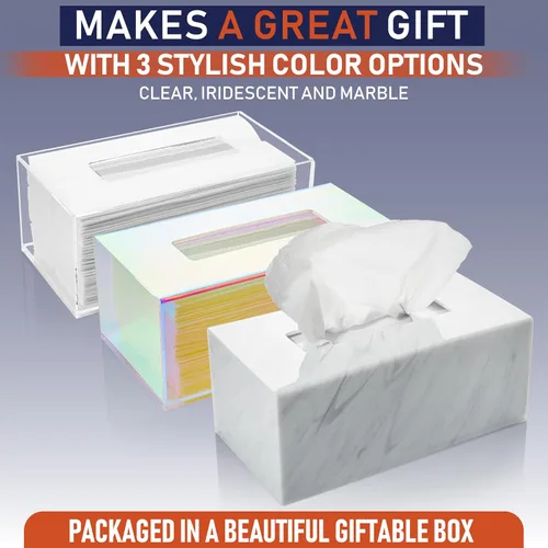 Vista 6 de Soporte acrílico para caja de pañuelos, dispensador transparente para pañuelos faciales, servilletas y hojas de secadora. Perfecto para baños