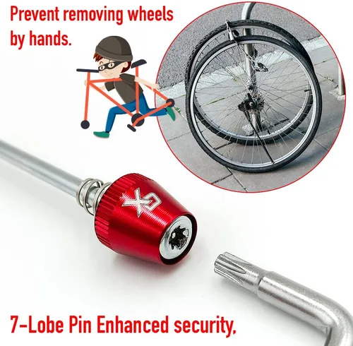 Vista 3 de ONIPAX Pincho de bloqueo antirrobo 7 lóbulos cubo de rueda de bicicleta y 10 muelles (rojo)