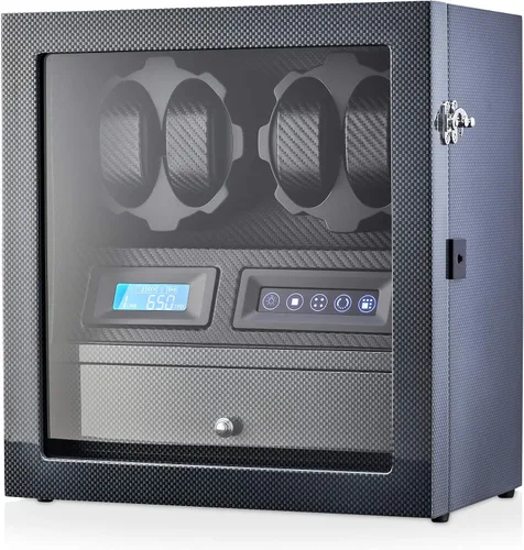 Vista 9 de 4 Watch Winder with 5 Watch Storage Space, LCD Display, Touch Control and Interior Light Negro + Negro