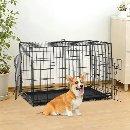 Vista 7 de Jaula negra para perros de 24 pulgadas, grande, XXL, plegable para perros grandes, jaulas de alambre de metal, jaula de segregación de animales