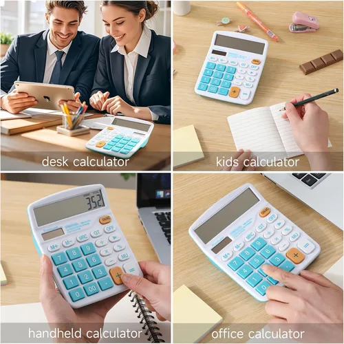 Vista 6 de Calculadora Pantalla de 12 dígitos Batería solar de doble potencia financiera dedicada gran función estándar de escritorio Calculadora de negocios