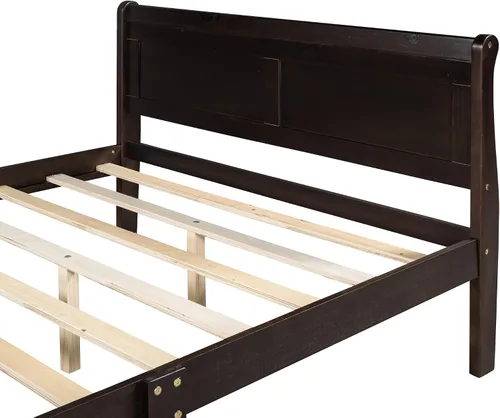 Vista 8 de Cama de plataforma de madera maciza tamaño Queen con cabecera y estribo de trineo, base de cama de plataforma Queen de madera con almacenamiento