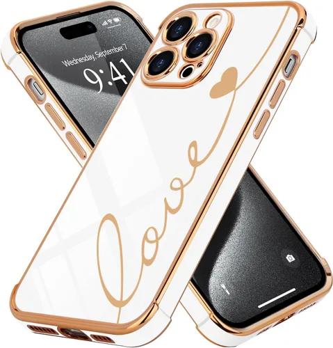 Vista 65 de LCHULLE Funda compatible con iPhone 12 para mujeres y niñas, bonito diseño de corazón de amor con enchapado de lujo, cubierta de TPU suave a prueba