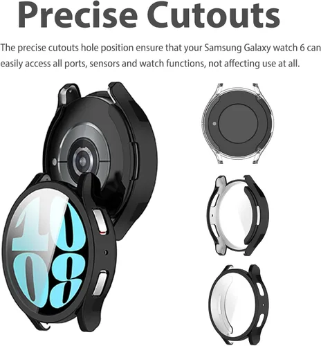 Vista 4 de Miimall [Paquete de 2] Funda compatible con Samsung Galaxy Watch 6, ultrafina, a prueba de golpes, con protector de pantalla, accesorios para Galaxy