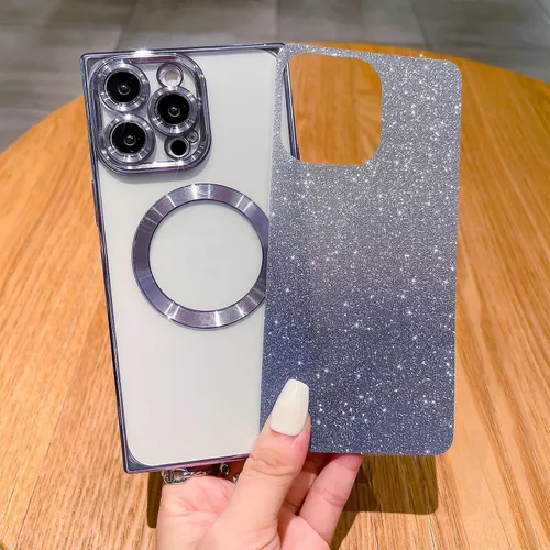 Vista 5 de Funda para iPhone 14 Pro Max, compatible con MagSafe, funda magnética con purpurina, lujosamente lindas, chapadas, brillantes para iPhone 14 Pro Max