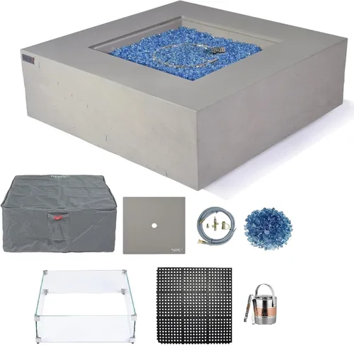 Vista 31 de Elementi+ Mesa de Fuego de Gas Colorado de Hormigón Fundido de 56" Rectangular, Hoguera al Aire Libre con Ignición Electrónica Incluye Cubierta