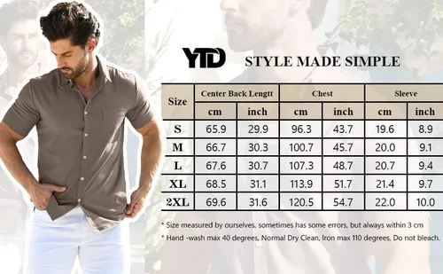 Vista 5 de YTD Men's Casual Linen Button Down Shirt Short Sleeve Beach Shirt