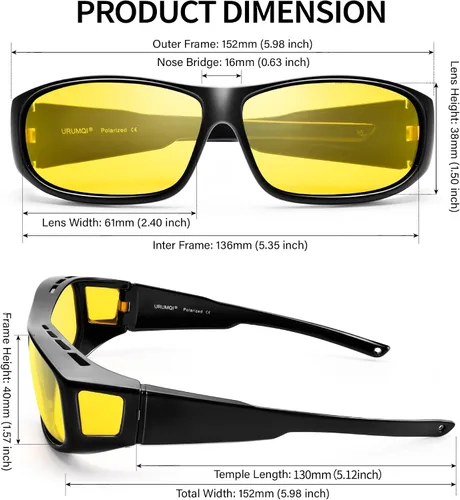 Vista 2 de URUMQI Gafas de conducción de visión nocturna para hombres y mujeres, lentes polarizados antirreflejos, lentes de alta definición amarillas