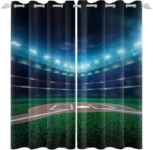 Vista 22 de Cortinas opacas de fútbol para dormitorio de niños, con temática deportiva, para sala de fútbol, cortinas de fútbol en blanco y negro