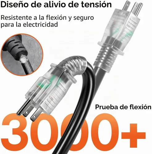 Vista 4 de Cable de extensión para exteriores de servicio pesado de calibre 12 de 50 pies con extremo iluminado, resistente al agua, cable de extensión de Negro
