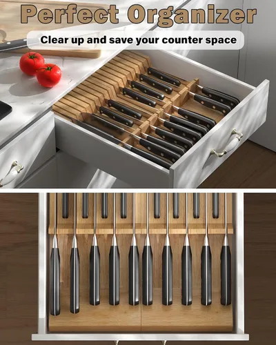 Vista 3 de [Usado] Cook N Home Basics - Soporte para cubiertos de madera duradero, organizador de bloques de almacenamiento de cuchillos, hecho de madera