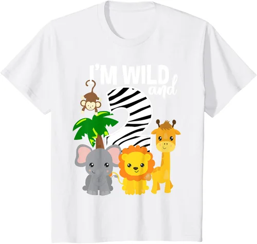 Vista 27 de Camiseta de cumpleaños con temática de zoológico de I'm Wild and 2, Negro, S