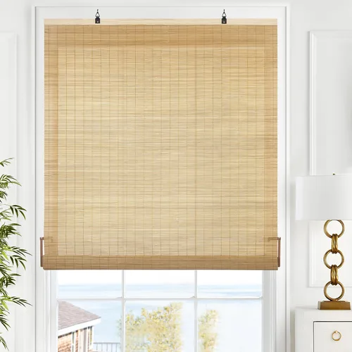 Vista 7 de LazBlinds Persianas de Bambú sin Cordón, Cortinas Enrollables para Ventanas, Persianas Colgantes con Filtro de Luz para Ventanas, Cortinas de Bambú