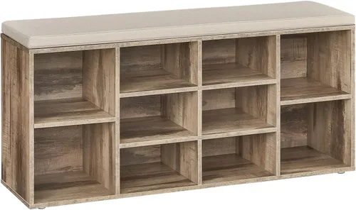 Vista 22 de VASAGLE - Colección CUSTOS - Banco para zapatos, banco de almacenamiento con asiento acolchado, banco de entrada con 9 compartimentos