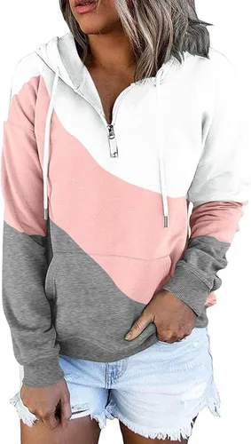 Vista 28 de Sudaderas con capucha para mujer, con cuello de botón, sin botones, con cordón, manga larga, lindas, ropa para adolescentes y niñas