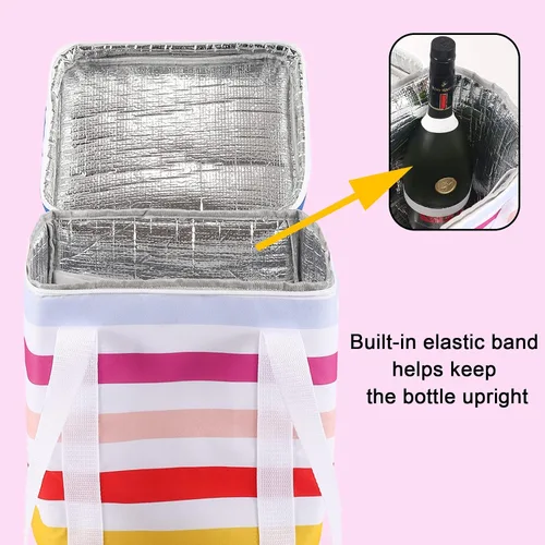 Vista 3 de Bolsa de vino para 4 botellas, aislada y a prueba de fugas, bolsa de vino para botella de vino, bolsa térmica aislada para viajes, picnic, playa