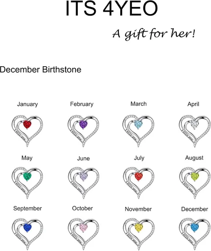 Vista 7 de ITS4YEO 925 Sterling Silver Love Heart Birthstone Necklaces Silver Necklace Zircon Pendant Necklaces for Women Jewelry Gift for Women Wife Girls Her