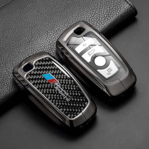 Vista 4 de Funda para llavero BMW con llavero, fibra de carbono real, protección de aleación de zinc, compatible con BMW 1 3 4 5 6 7 Series X1 X3 X4 M5 M6 GT3