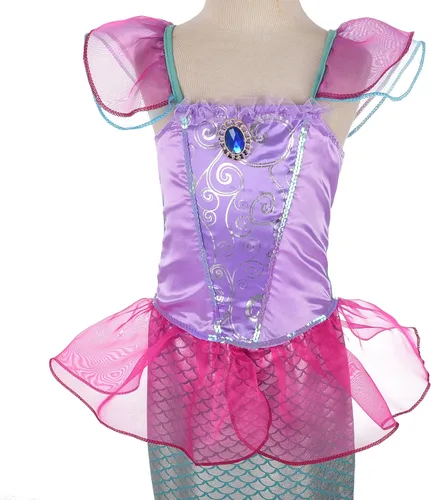 Vista 4 de Lito Angels Disfraz de sirena de princesa para niñas, disfraz de sirena de cuentos de hadas con collar