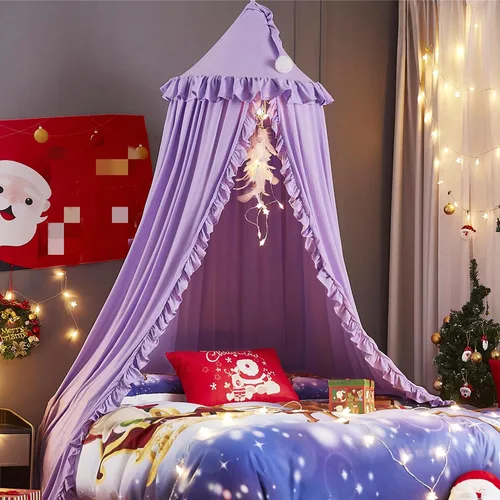 Vista 10 de VETHIN Toldo de cama para niñas y niños, diseño de princesa con cúpula redonda para niños, mosquitera de ensueño, habitación de niñas, castillo