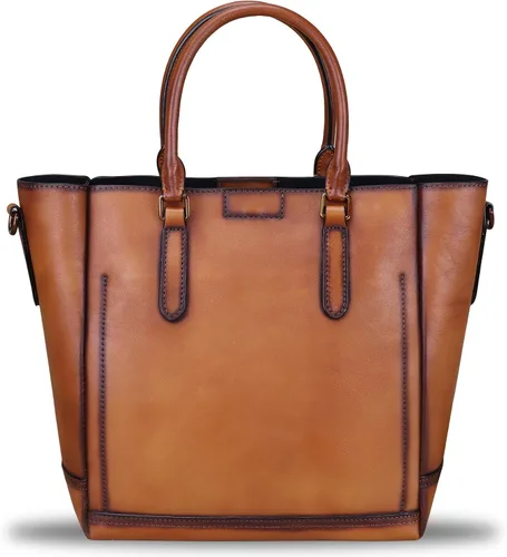 Vista 2 de Bolsos de cuero genuino para las mujeres Vintage hecho a mano Tote bolso de cuero de vaca bolso de hombro Satchel Top-Handle Bolsas para damas