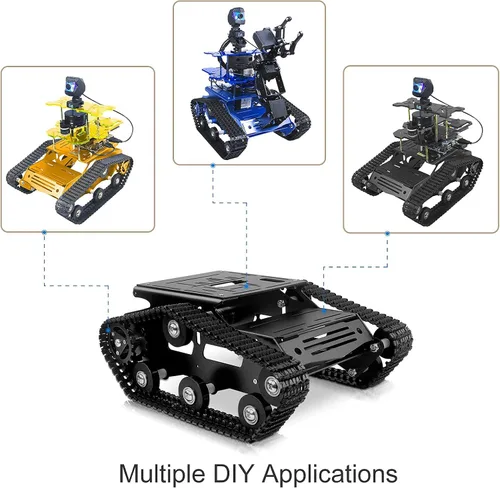 Vista 6 de Kit de chasis de coche robot inteligente, chasis de tanque grande de metal completo con motores de 2WD para Arduino Raspberry Pi Jetson Python DIY