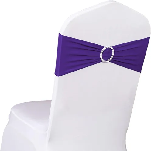 Vista 14 de Paquete de 50 bandas negras de elastano para sillas de boda, lazos con hebillas para fiestas, cumpleaños, fiestas, banquetes de jubilación