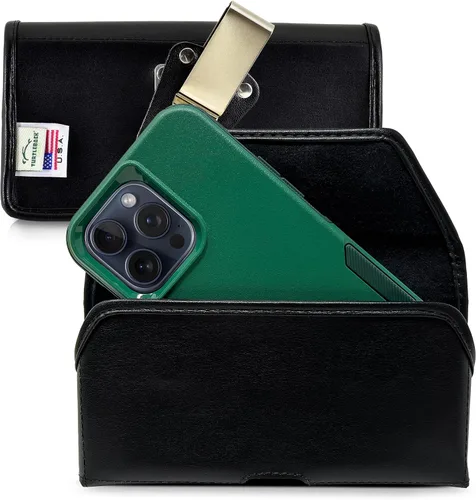 Vista 14 de Turtleback Clip para cinturón para iPhone 16 Pro Max, 15 Pro Max, 14 Pro Max, pequeño - Se adapta con fundas delgadas de estilo MagSafe, cuero negro