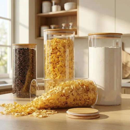 Vista 2 de HomArtist Juego de 4 recipientes grandes de vidrio para harina y azúcar, 180oz x2 & 93oz x2, recipientes de vidrio para almacenamiento de alimentos