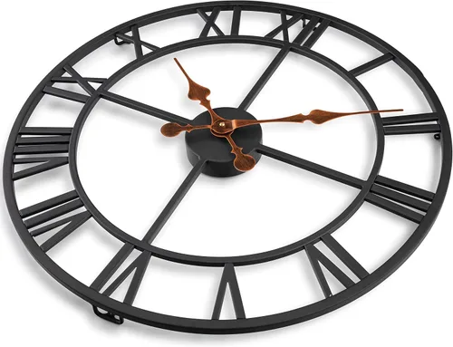 Vista 5 de Bernhard Products Reloj de pared extra grande de hierro forjado de metal negro de 20 pulgadas, funciona con pilas, diseño rústico con números