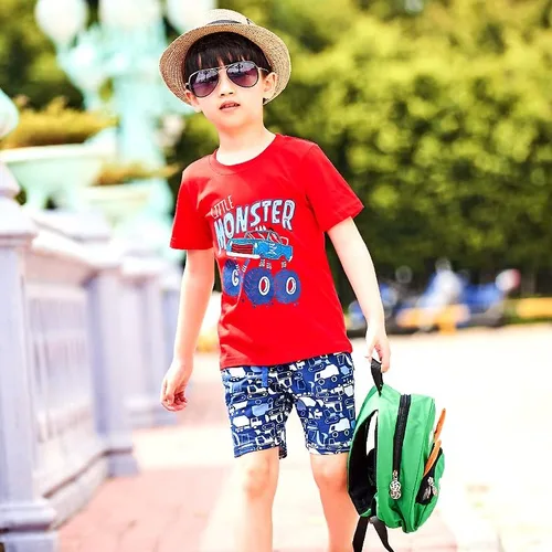 Vista 2 de LMYOVE Conjunto corto para niño pequeño, ropa casual de cuello redondo, camiseta de manga corta y pantalones cortos, conjuntos de verano 2T-7T