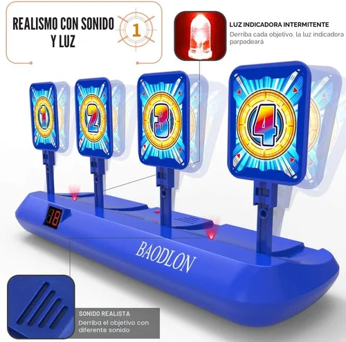 Vista 5 de BAODLON Objetivos de disparo digitales con pistola de juguete de dardos de espuma, puntuación electrónica de reinicio automático de 4