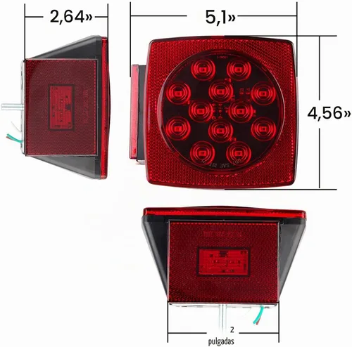 Vista 4 de Luces de remolque, 2 piezas de luces traseras combinadas cuadradas rojas LED, luces de freno, parada, giro, licencia para remolque utilitario