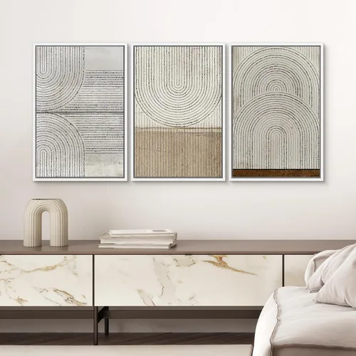 Vista 457 de SIGNWIN Lienzo enmarcado para pared, juego de arte neutro de bosque brumoso, ilustraciones en tono tierra, arte moderno, decorativo, bohemio