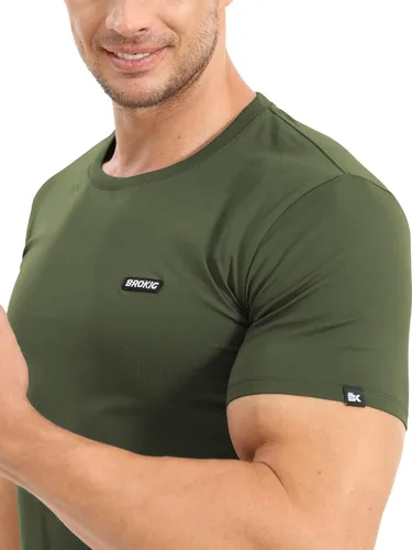 Vista 3 de BROKIG Camiseta de entrenamiento de gimnasio TDry Bold para hombre, ajuste casual, culturismo, camisas de manga corta para hombre