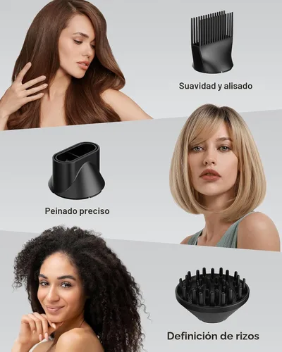 Vista 3 de ANNLARY Secador de pelo con peine Secador de pelo de 1800 W con difusor para cabello rizado Secador de pelo iónico de plasma para control